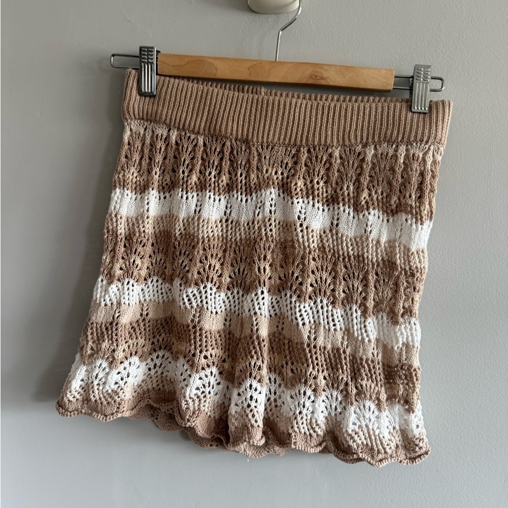 Princess Polly Tan & Cream Knit Lace Shorts Boho Cottagecore Size US 4